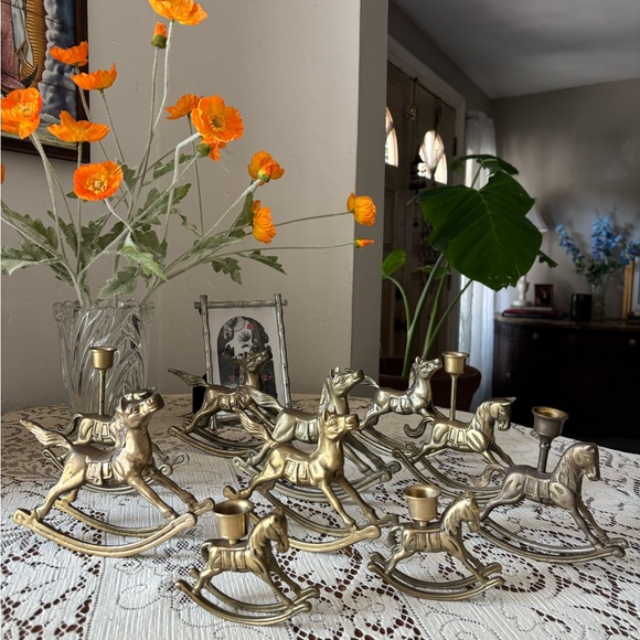 Vintage Brass Rocking Horse Candle Holders and Figures - Picture 1 of 9